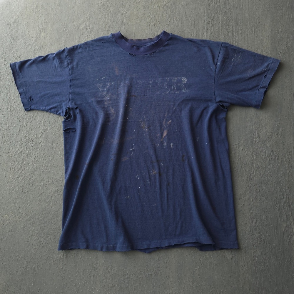 Vintage 80s Hanes Navy T-shirt XL Distressed Xavier Paint Splatter